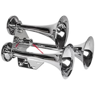 BUZINA CROMADA 3 CORNETAS COM VÁLVULA SOLENOIDE 12/24V - DIVERSOS - K10052 - 1