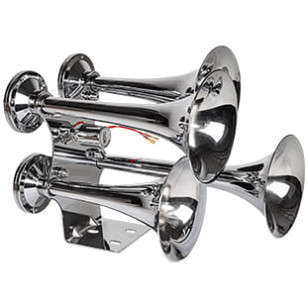 BUZINA CROMADA 4 CORNETAS COM VÁLVULA SOLENOIDE 12/24V  - DIVERSOS - K10054 - 1